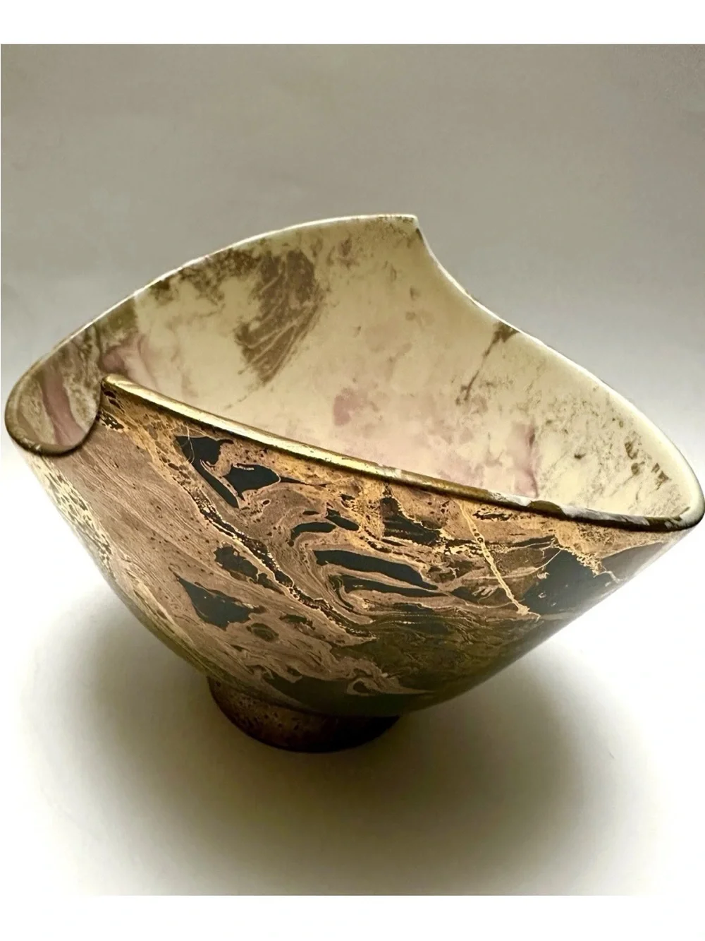RARE Vintage Matthew Adams MCM Freeform  Bowl  Multi Color with 14k Gold